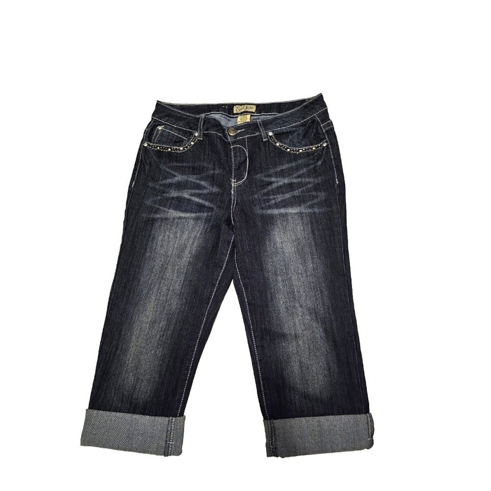 Earl Jeans Embellished Blingy Cuffed Acid Wash Jean Capris Women's Sz 10